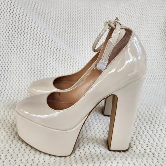 Steve Madden Womens Skyrise Platform Pumps Bone Patent Chunky Heel size 9M - Picture 3 of 9